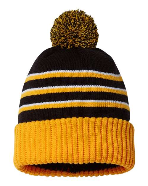 Richardson Striped Pom Cuffed Beanie