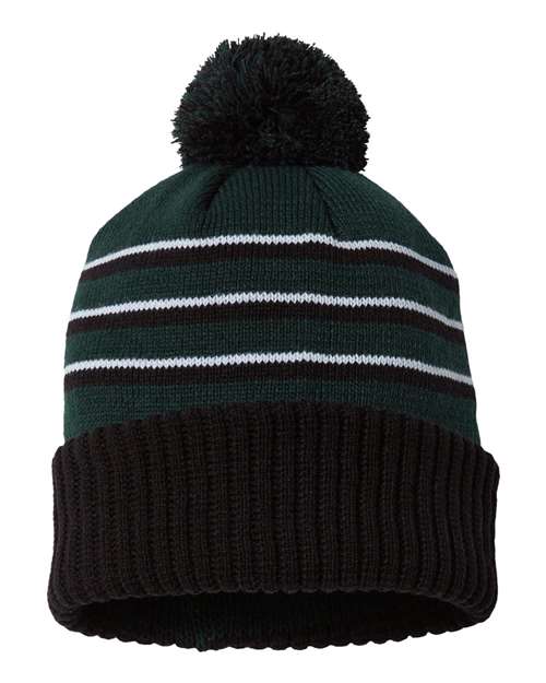 Richardson Striped Pom Cuffed Beanie