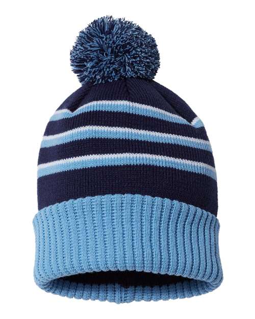 Richardson Striped Pom Cuffed Beanie