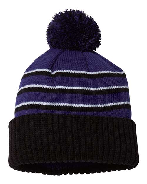 Richardson Striped Pom Cuffed Beanie