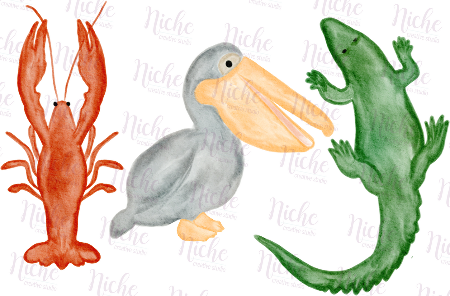 -ANI1456 Crawfish Pelican Gator Decal