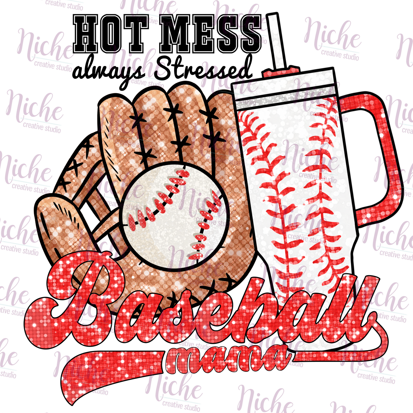 -BAS6004 Hot Mess Baseball Mom Decal