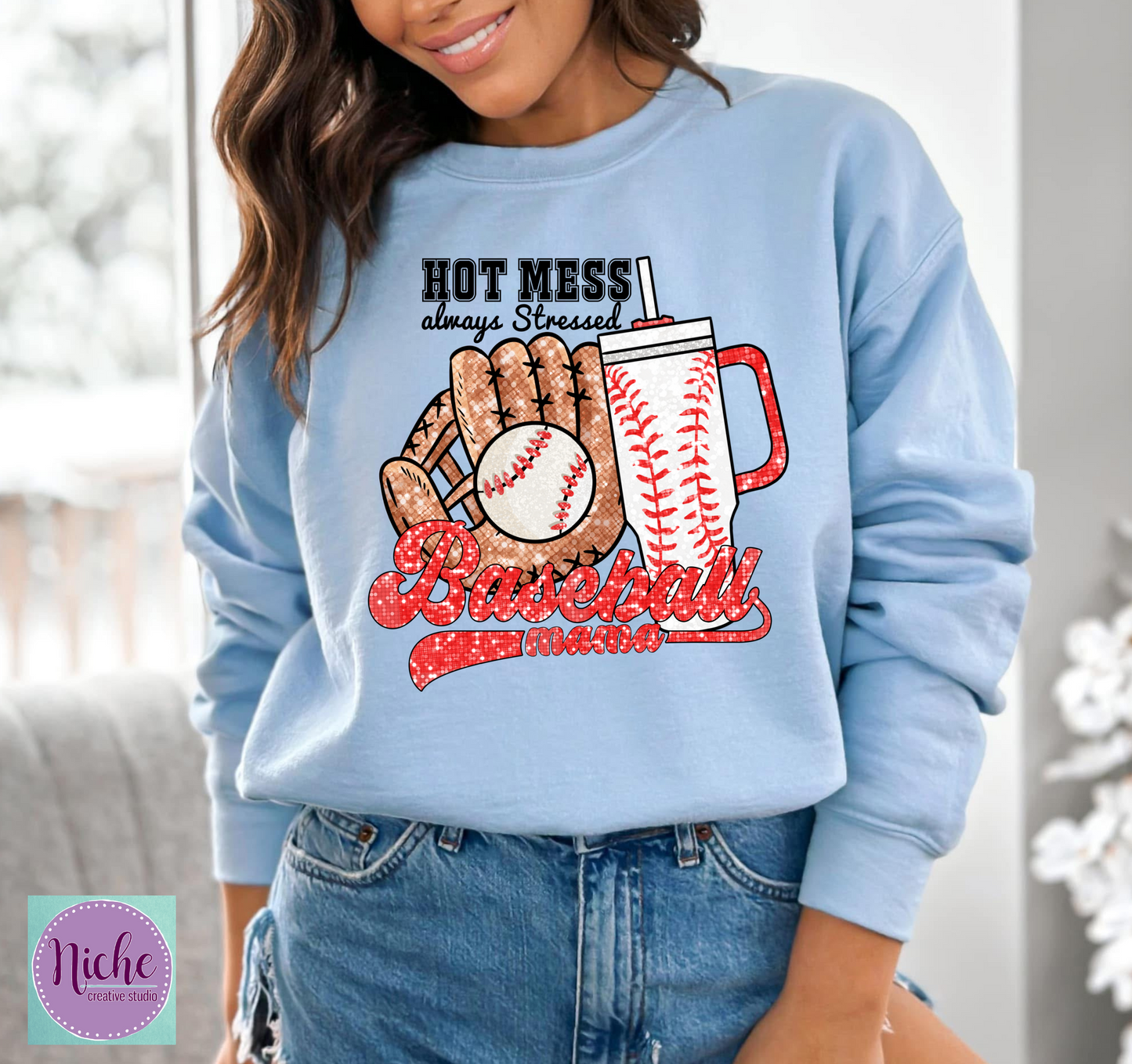 -BAS6004 Hot Mess Baseball Mom Decal