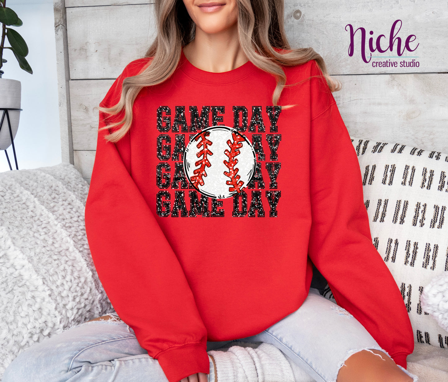 -BAS6006 Baseball Repeat Faux Sequin Decal