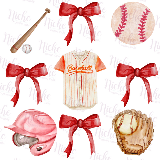 -BAS6009 Baseball Coquette Bow Decal