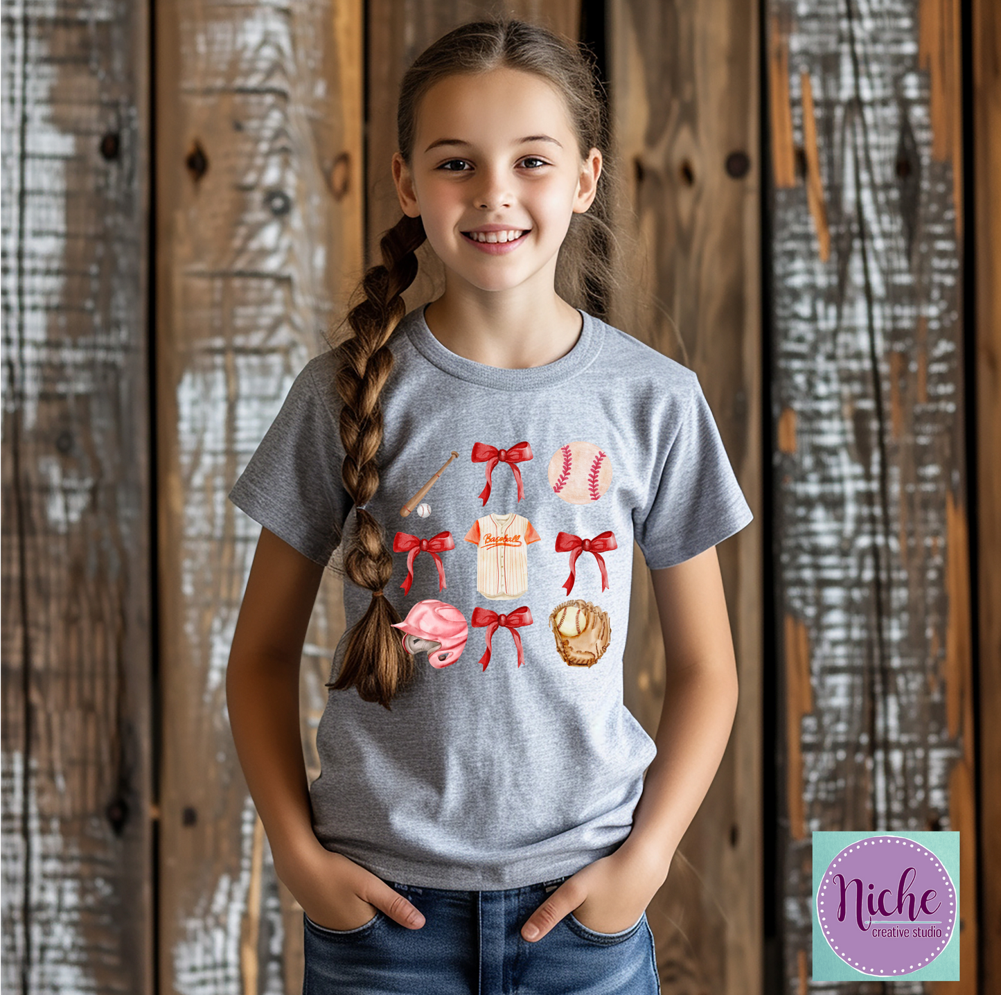 -BAS6009 Baseball Coquette Bow Decal