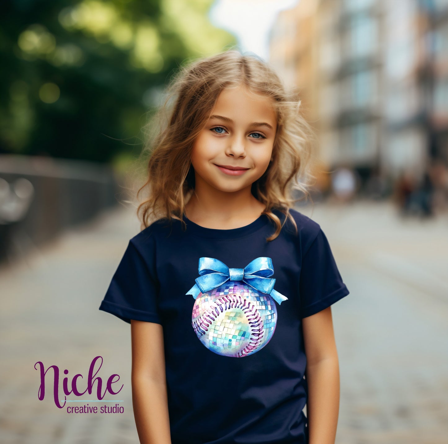 -BAS6010 Blue Bow Baseball Decal