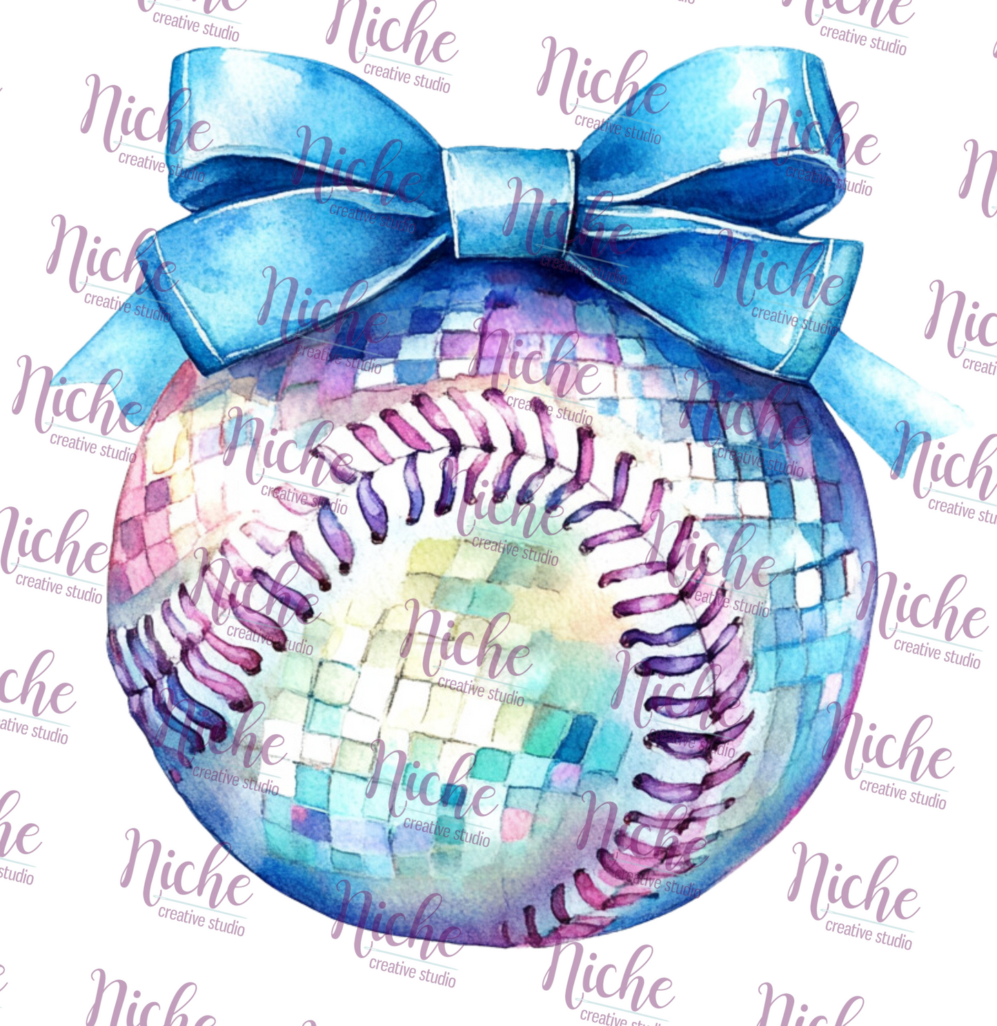 -BAS6010 Blue Bow Baseball Decal