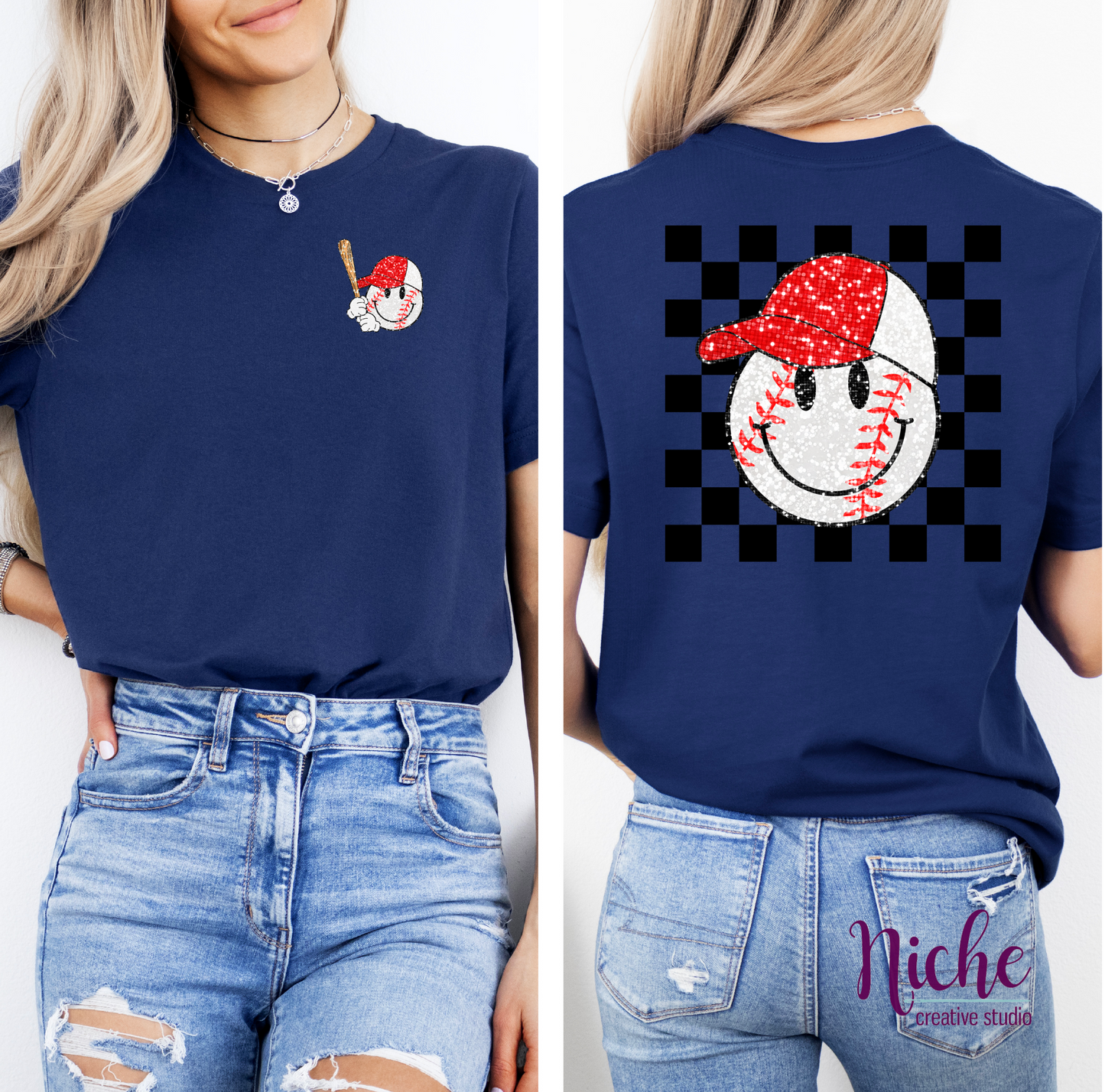 -BAS7012 **Combo** Faux Sequin Baseball Front/Back Decal