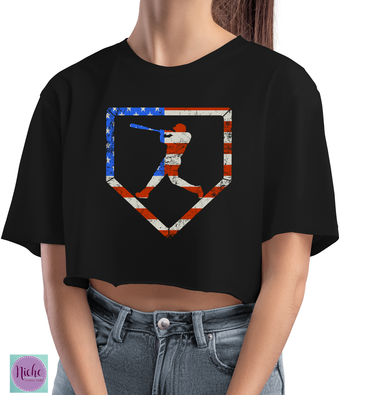 -BAS8138 Baseball Player US Flag Decal