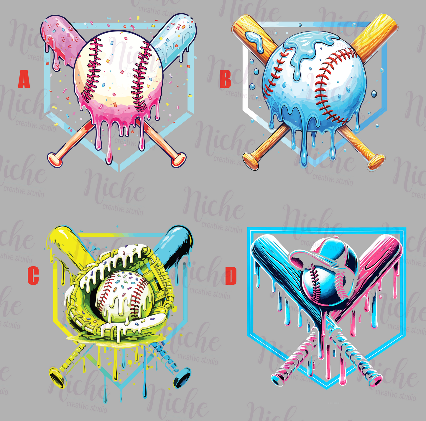 -BAS8262 Baseball, Bats, and Plate Drip Decal