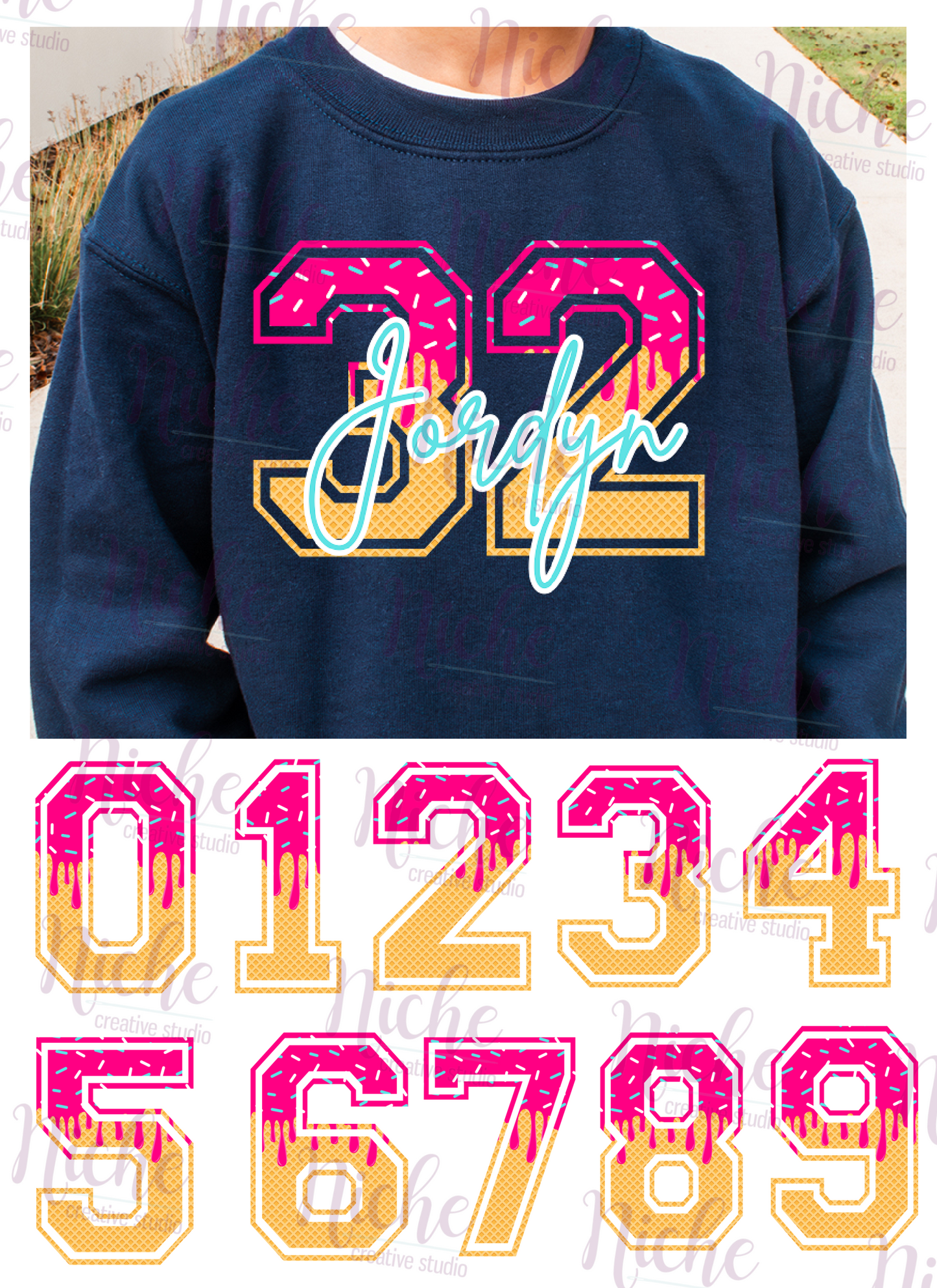 -BAS8271 Pink Waffle Drip Numbers Decal