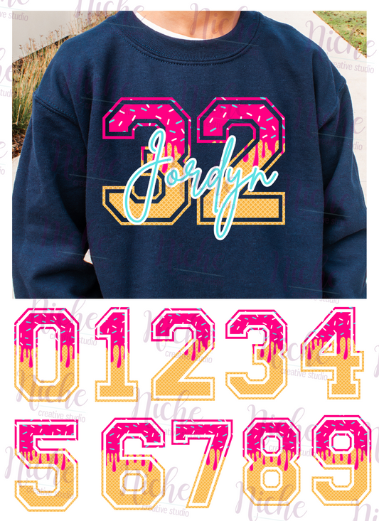 -BAS8271 Pink Waffle Drip Numbers Decal