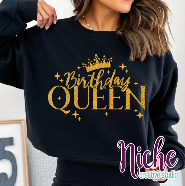 -BIR8531 Birthday Queen in Gold Decal