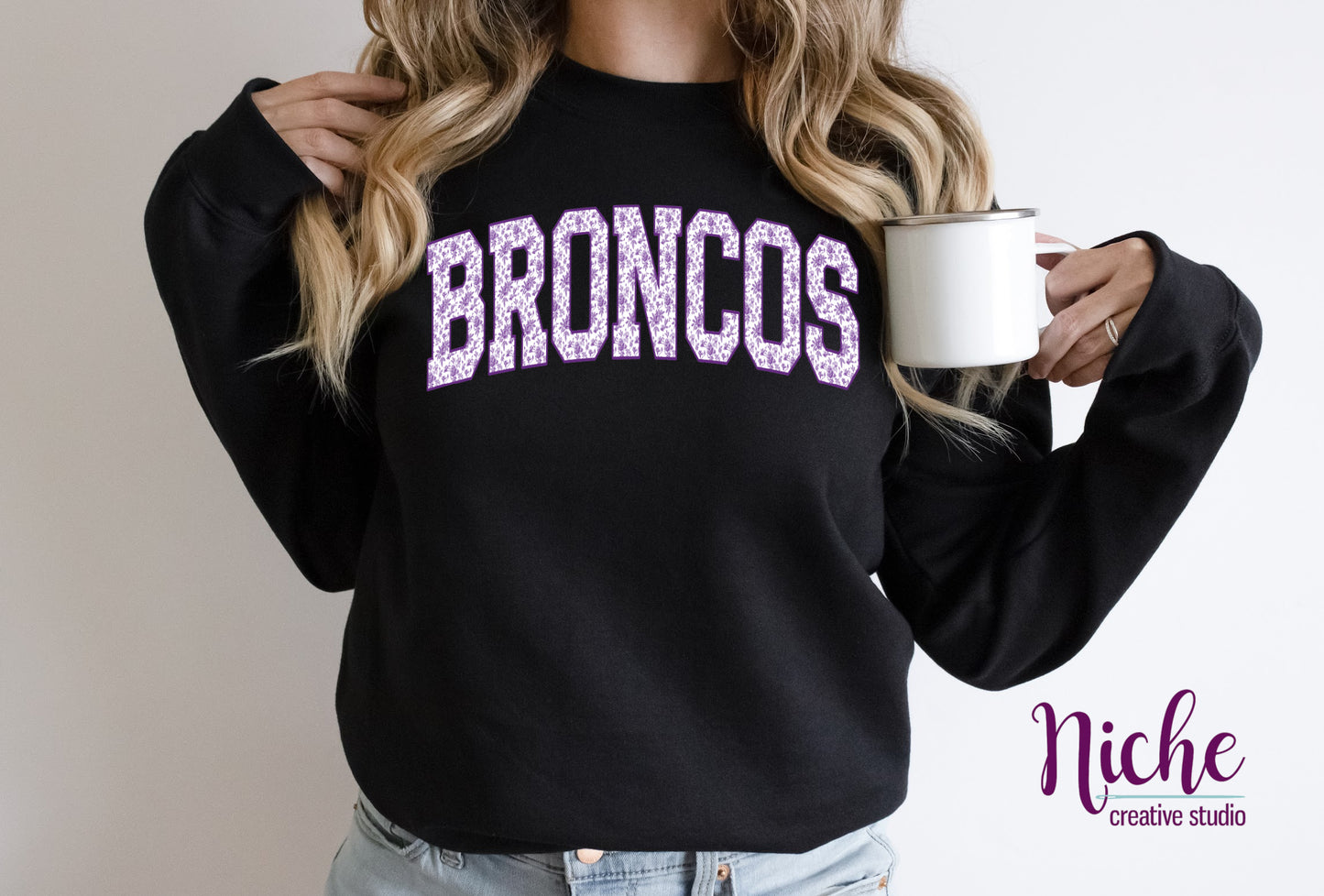 -BRO8257 Broncos Purple Floral Decal