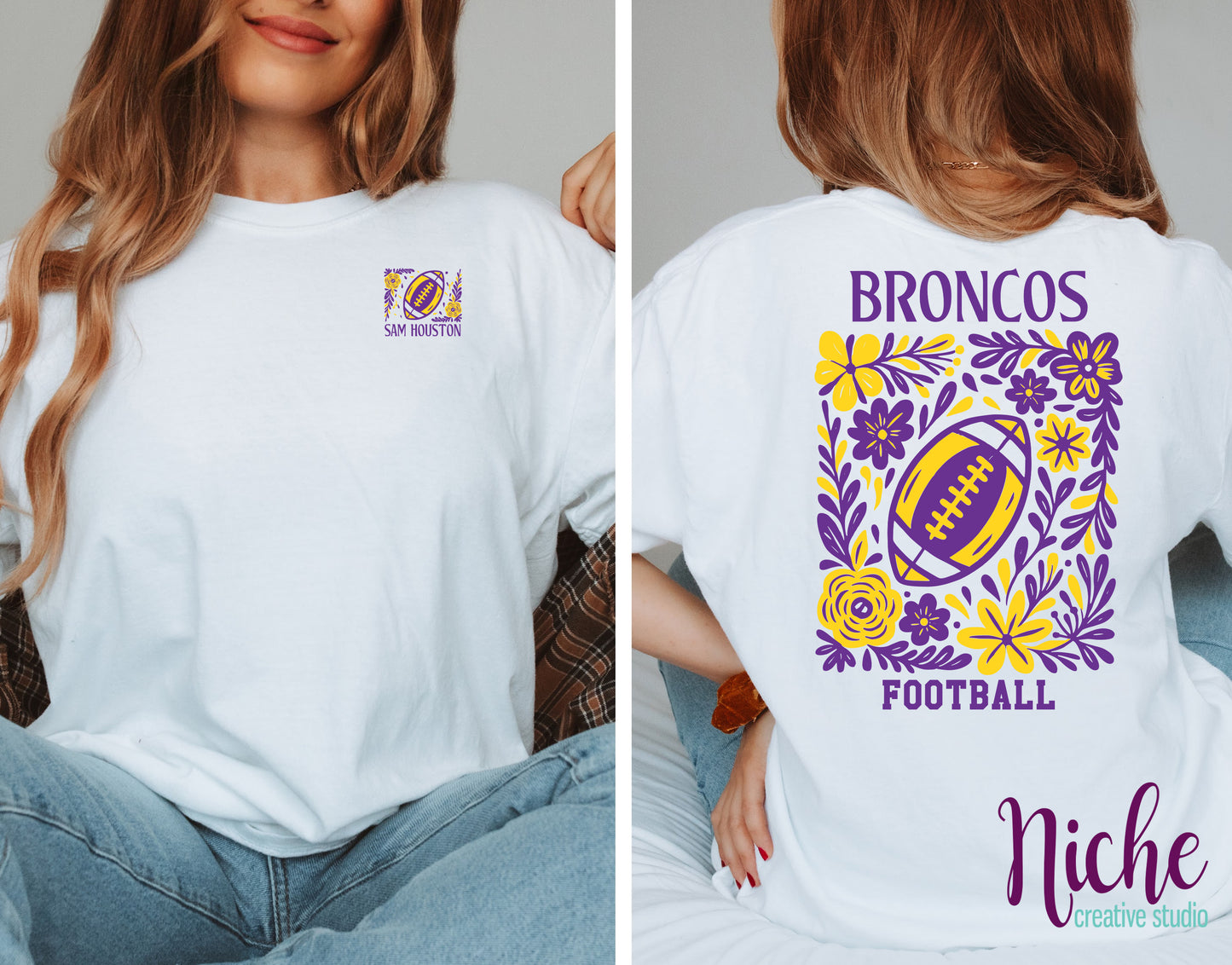 -BRO8265 **Combo** Floral Football Broncos Decal