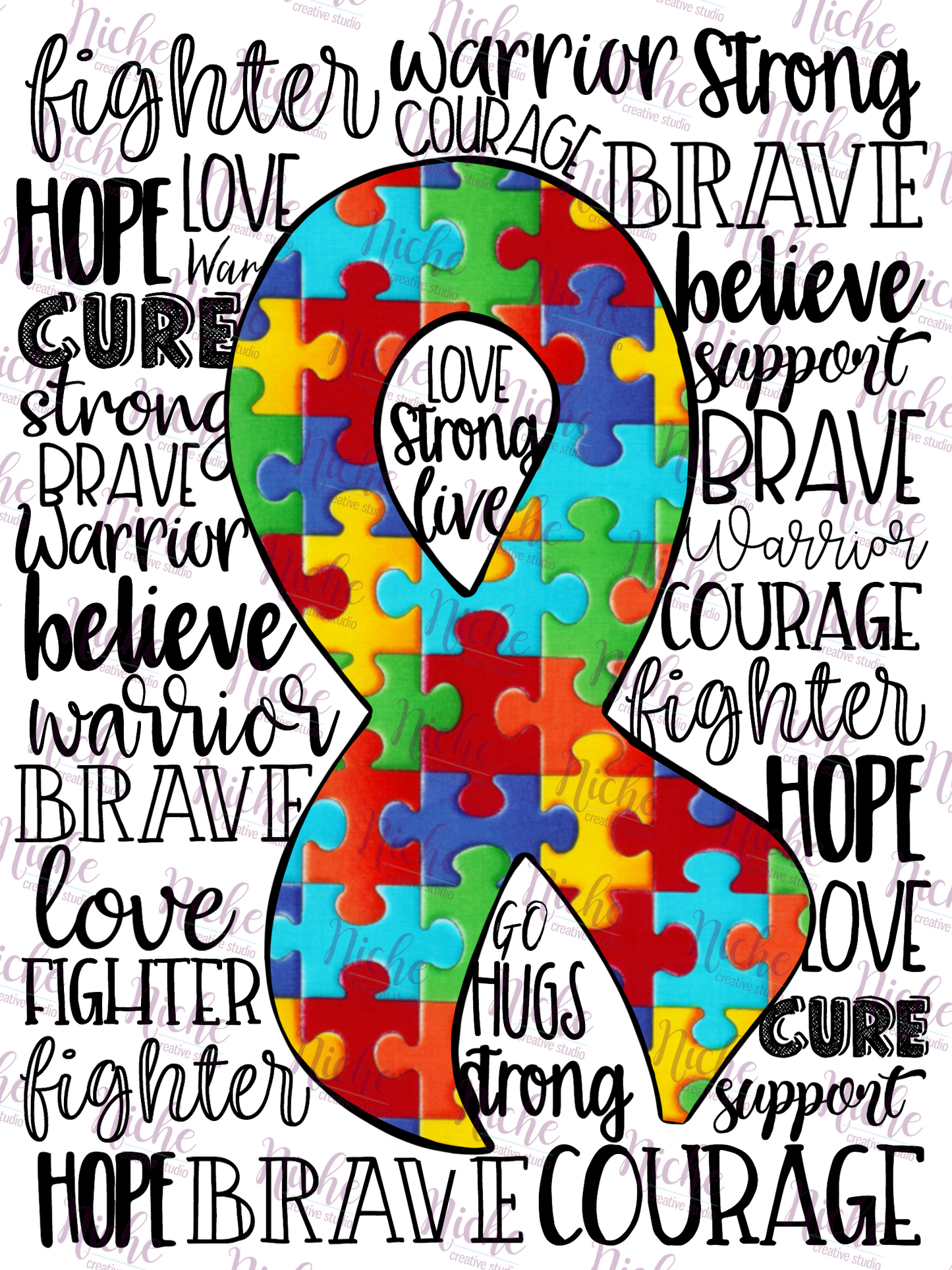 - CAU2863 Autism Puzzle Ribbon Script Decal