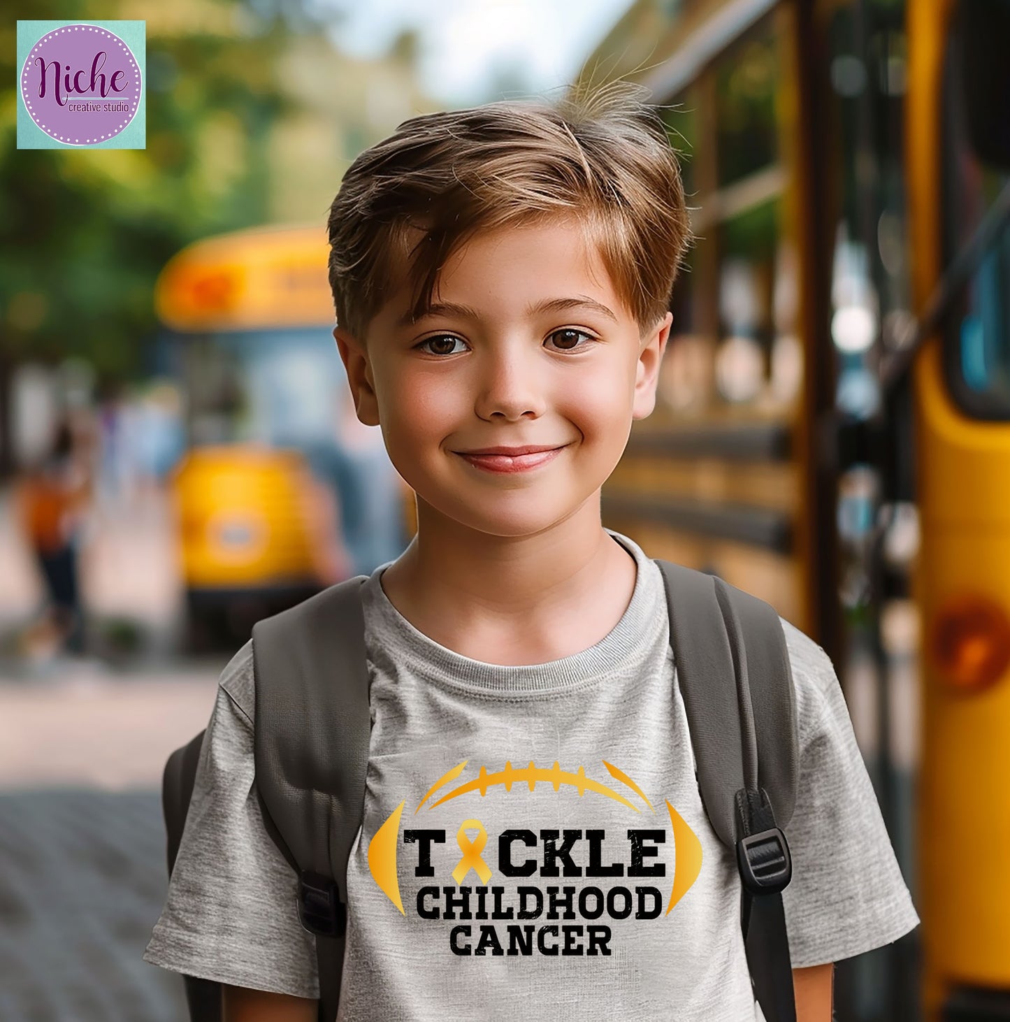 -CAU8292 Tackle Football Childhood Cancer Decal