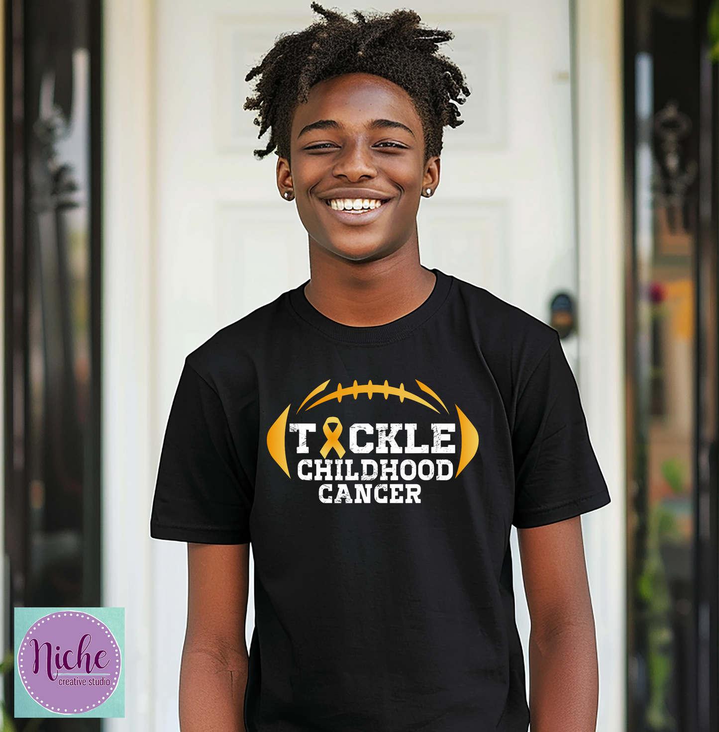 -CAU8292 Tackle Football Childhood Cancer Decal