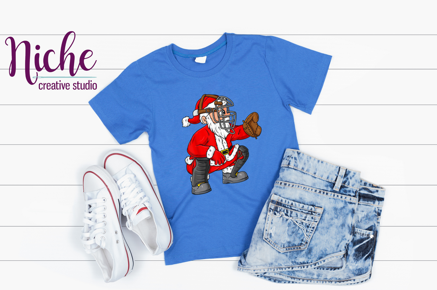 -CHR5438 Christmas Santa Claus Baseball Catcher Decal