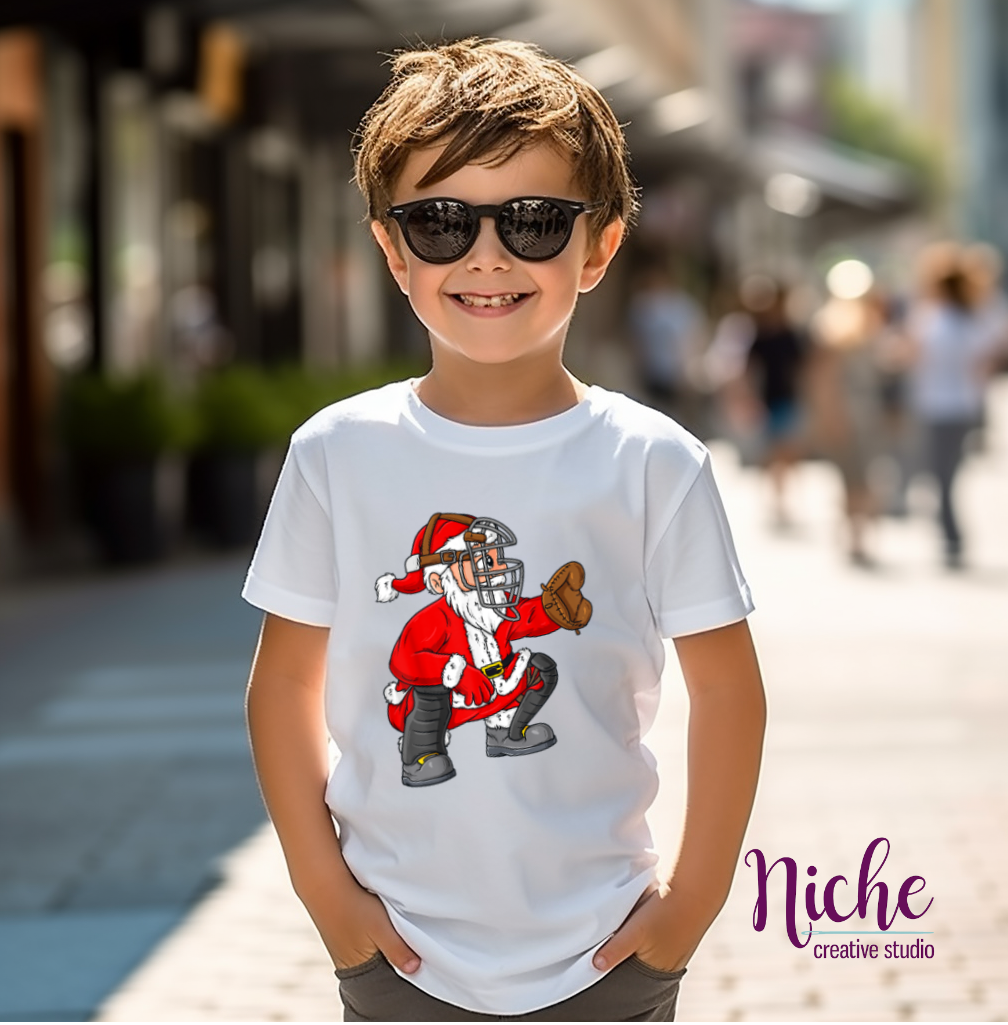 -CHR5438 Christmas Santa Claus Baseball Catcher Decal