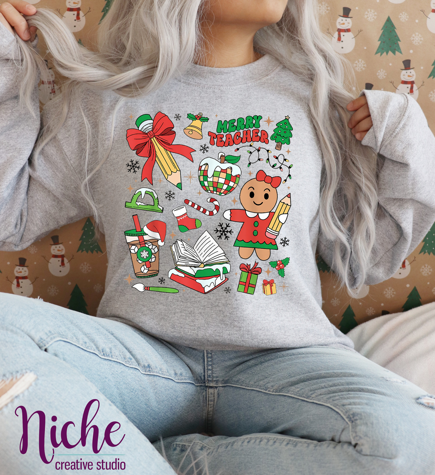 -CHR5457 Retro Teacher Christmas Disco Ball Decal