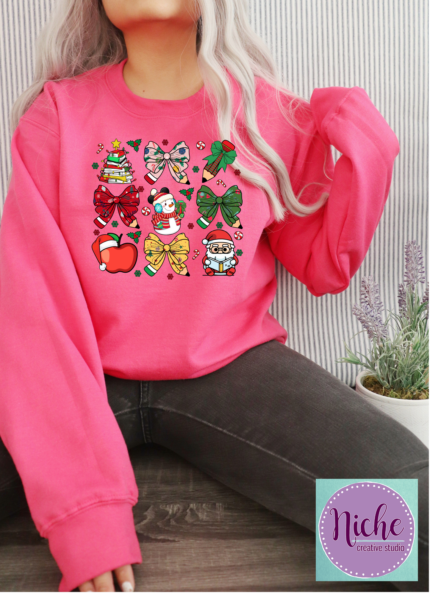 -CHR5464 Coquette Bow Teacher Christmas Decal