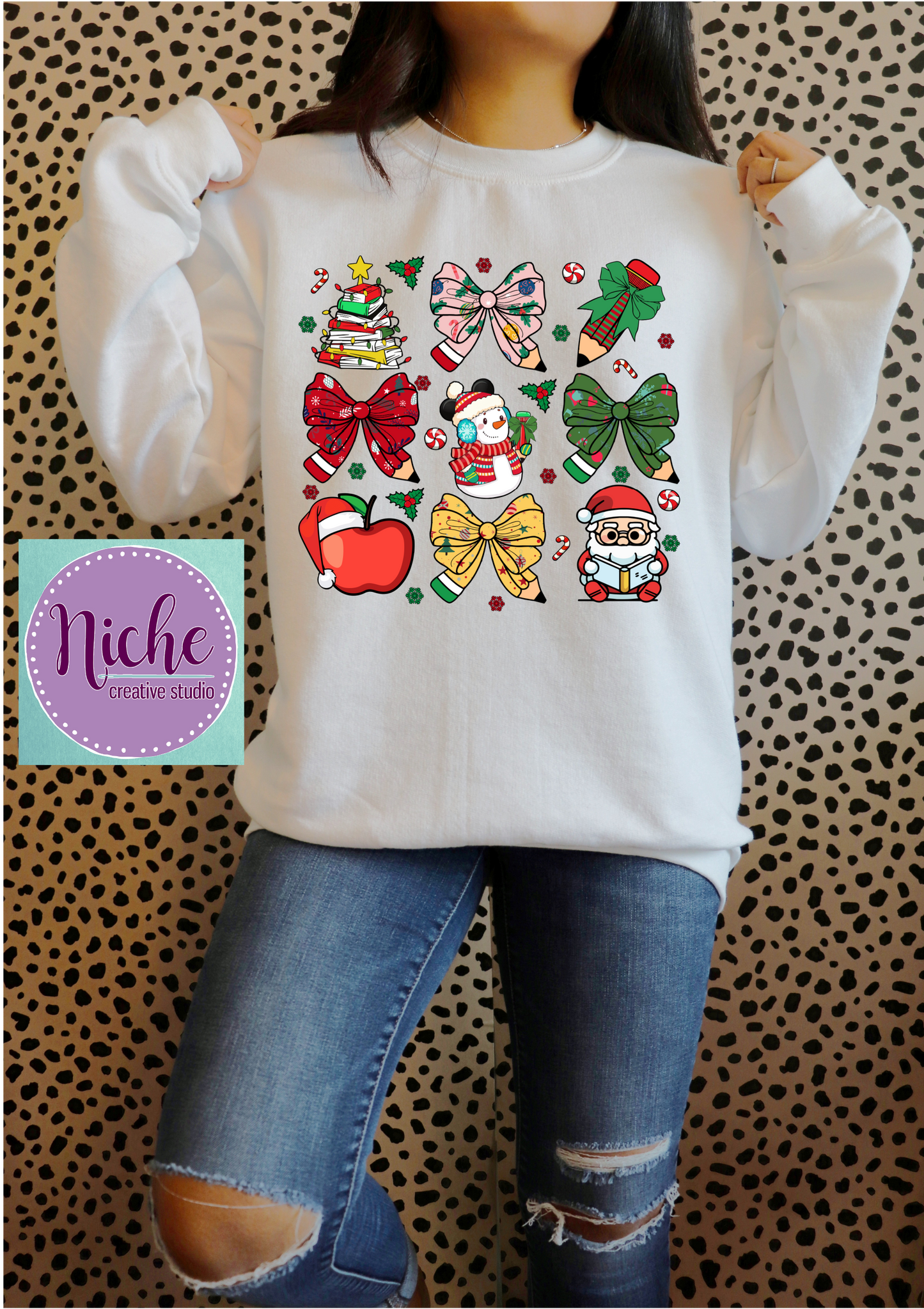 -CHR5464 Coquette Bow Teacher Christmas Decal