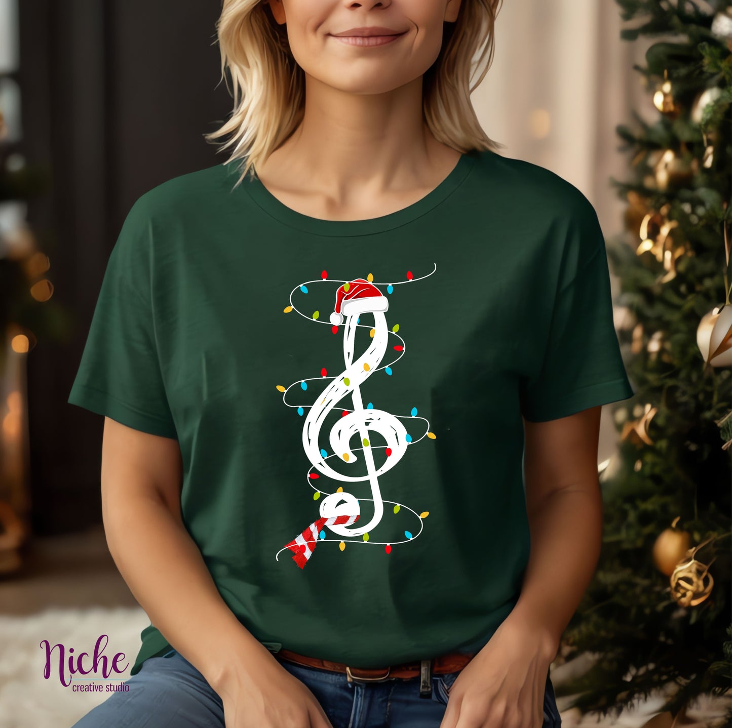 -CHR5478 Music Note with Christmas Lights Decal
