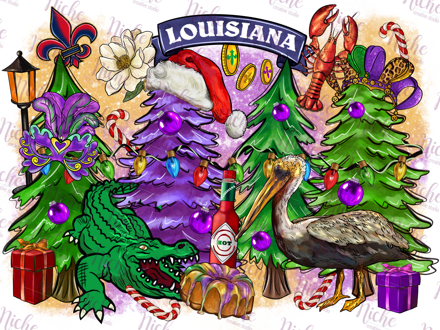 -CHR749 Louisiana Christmas Mardi Gras Decal