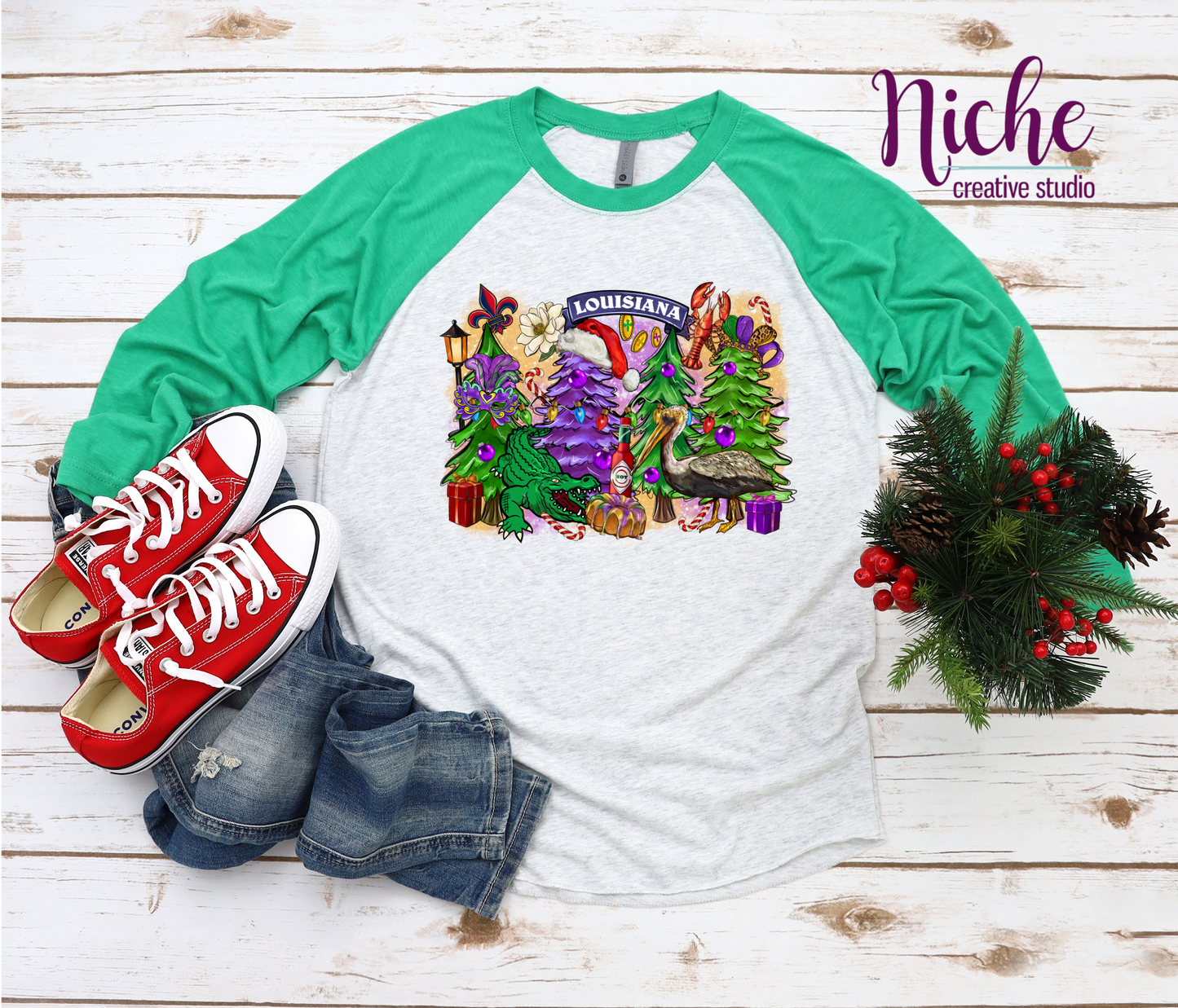 -CHR749 Louisiana Christmas Mardi Gras Decal