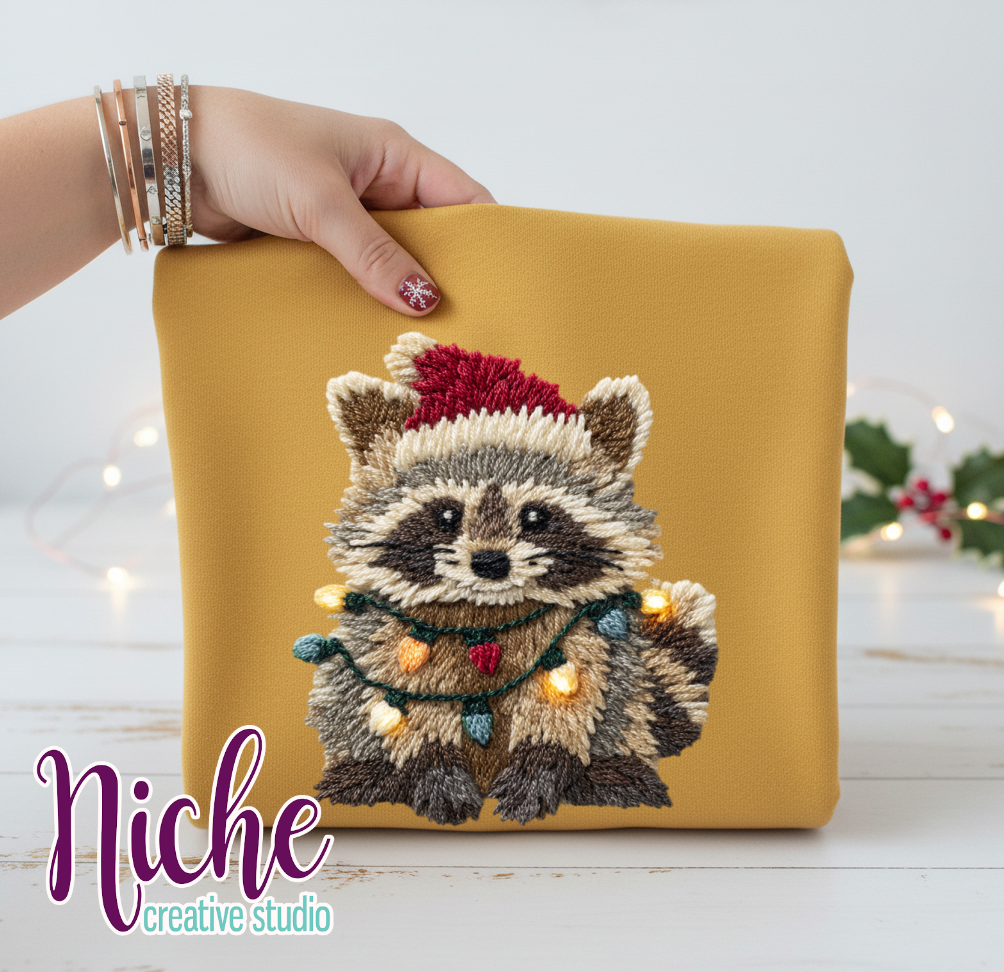 -CHR8423 Festive Feral Raccoon Crochet Decal