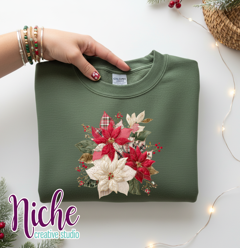 -CHR8429 Patchwork Poinsettia Decal