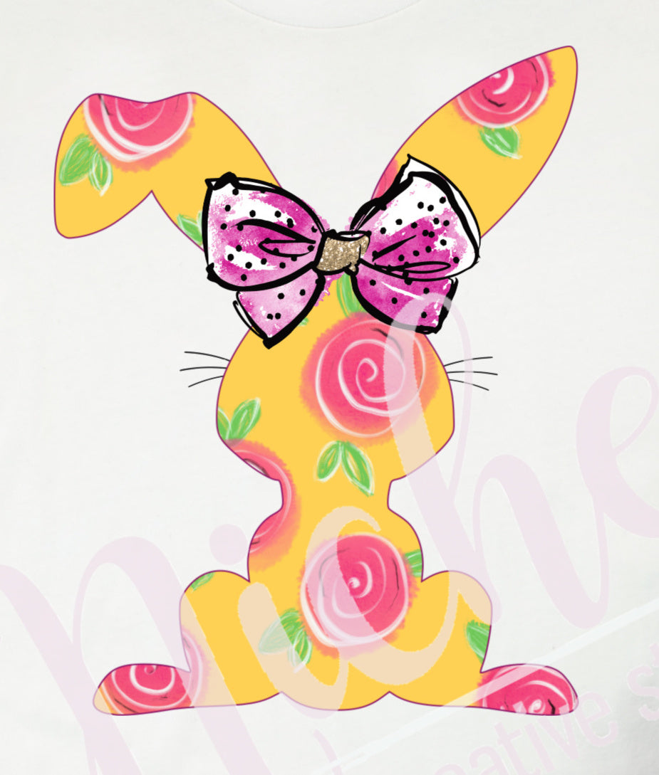 -EAS2516 Yellow Floral Bunny Decal