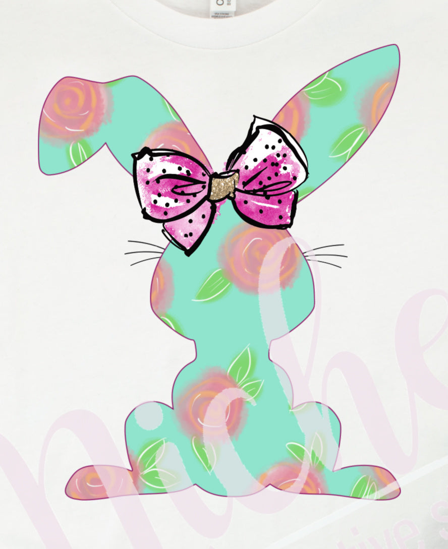 -EAS2520 Mint Floral Bunny Decal