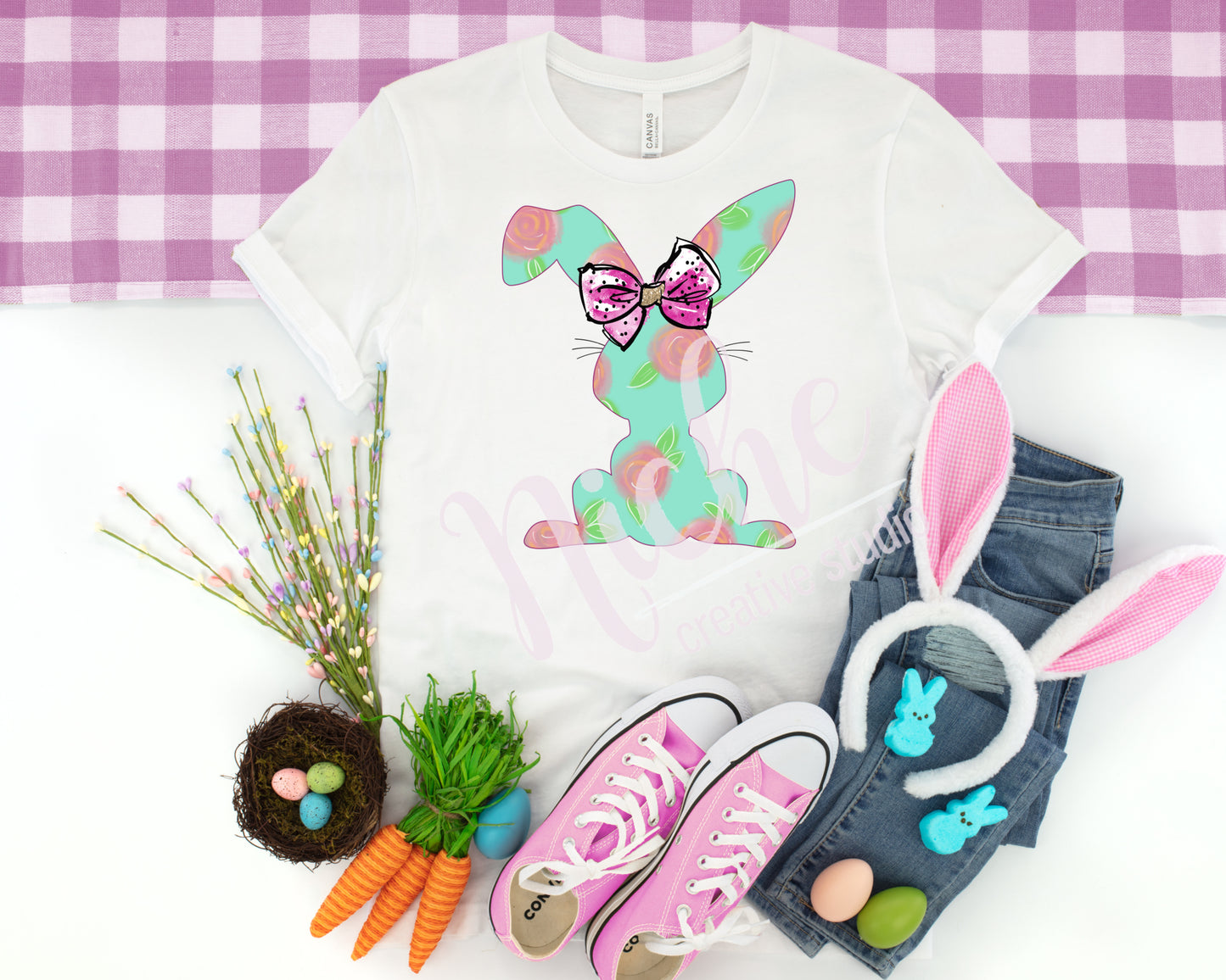 -EAS2520 Mint Floral Bunny Decal
