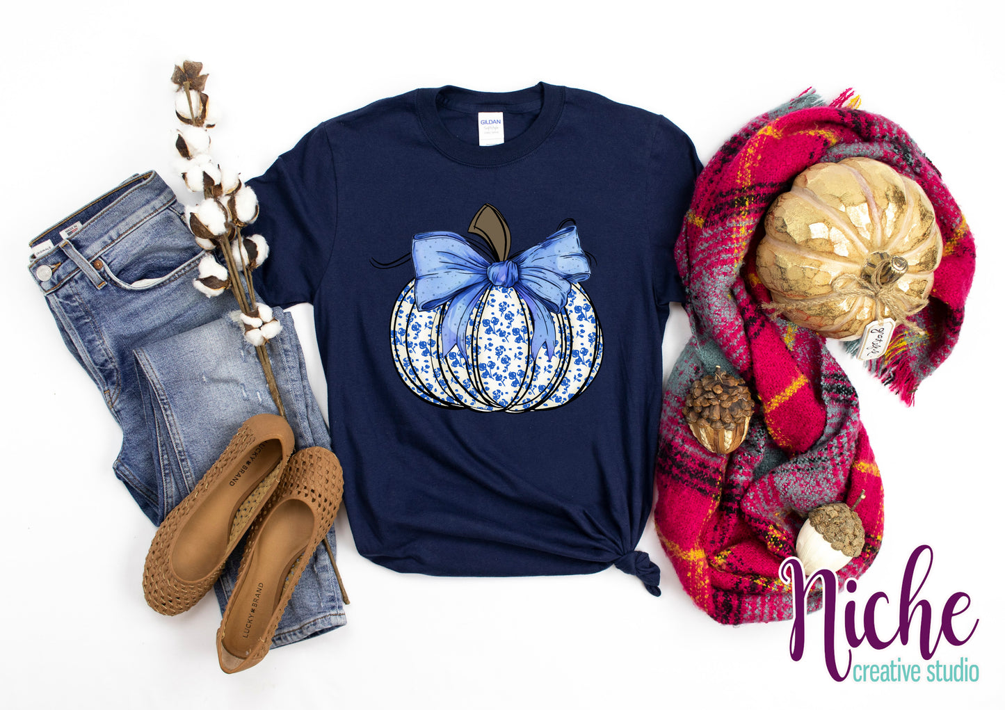 -FAL8425 Blue Floral Pumpkin Decal