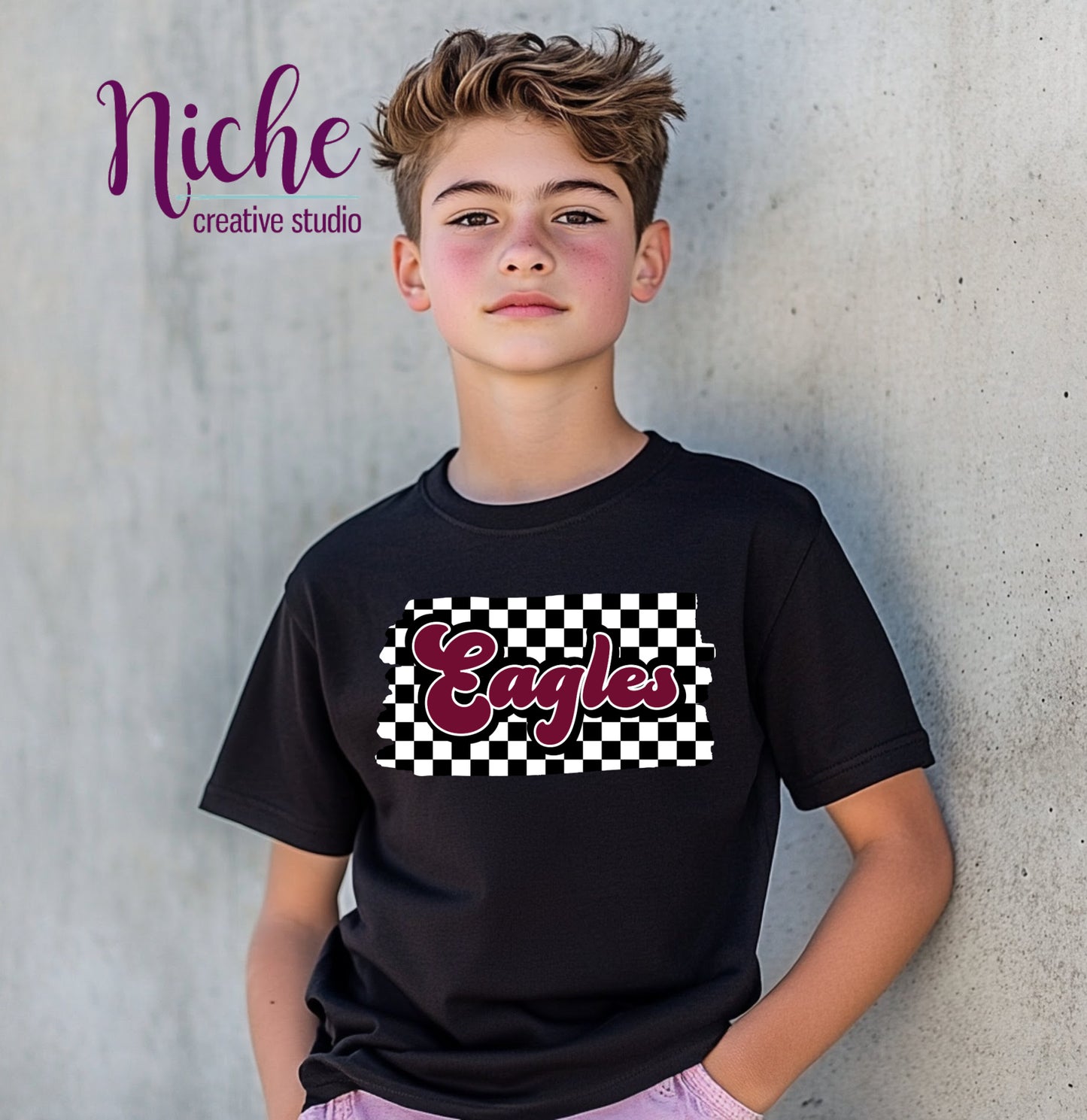 -SCH8252 Eagles Retro Checkered Maroon Decal