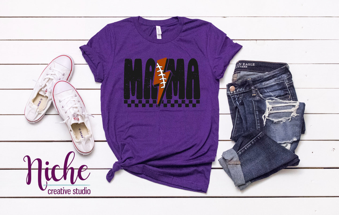 -FOO5211 Checkered Football Mama Lightning Decal