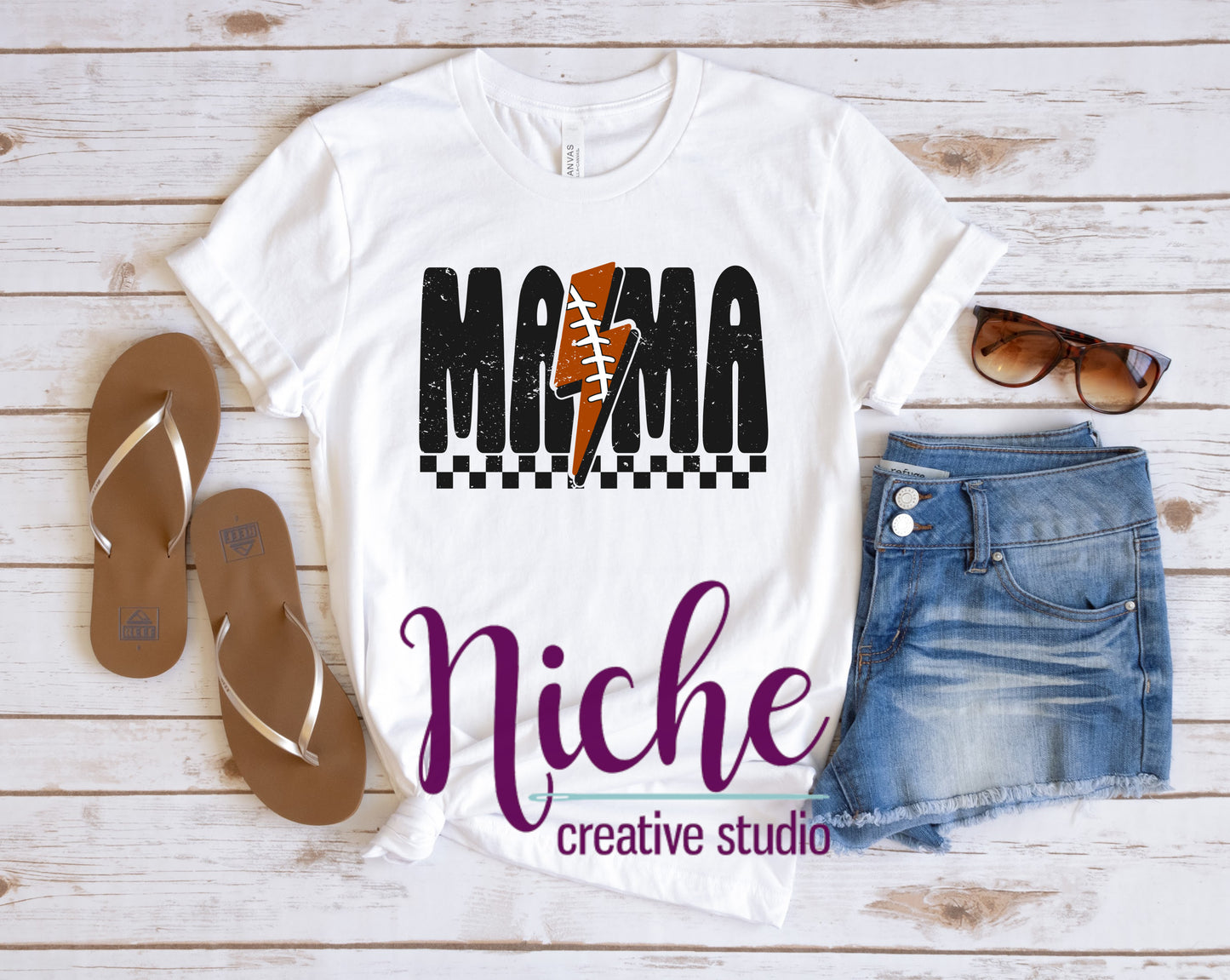 -FOO5211 Checkered Football Mama Lightning Decal