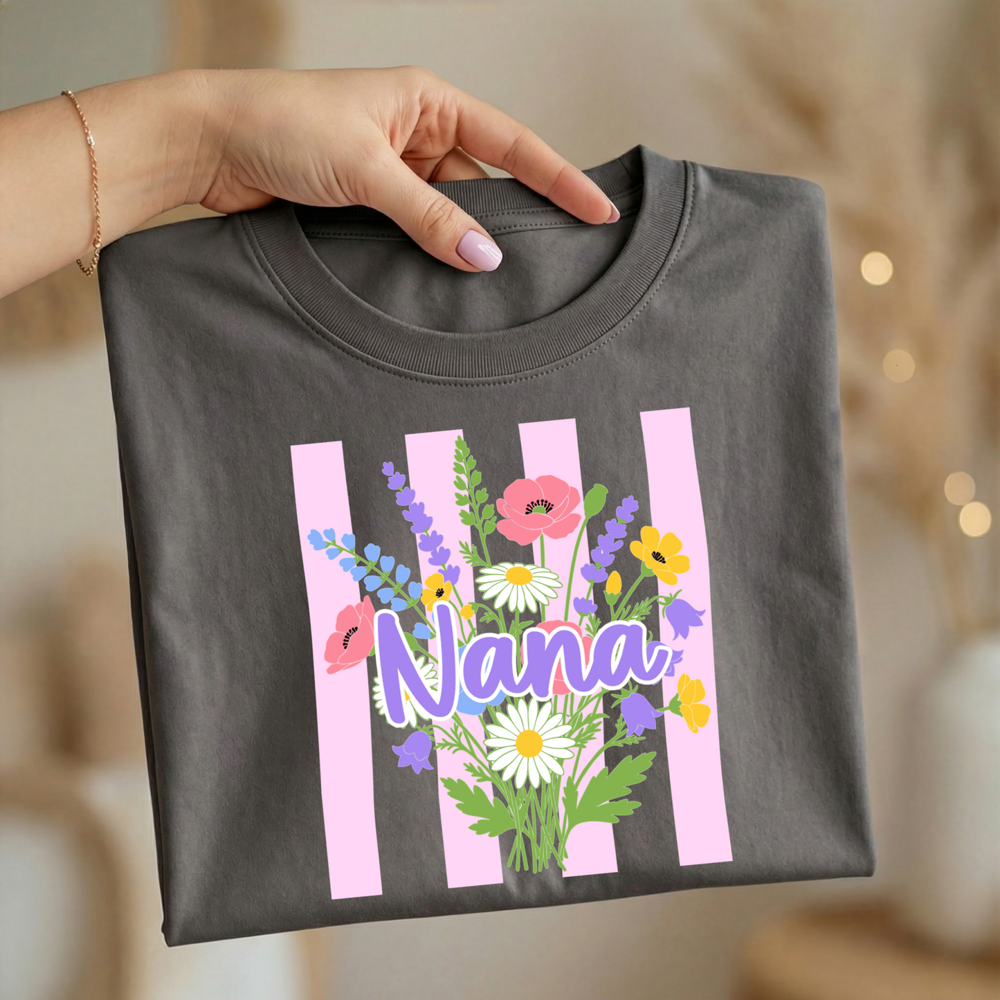 - MOM4512 Floral Strip Custom Name - PASTEL Decal