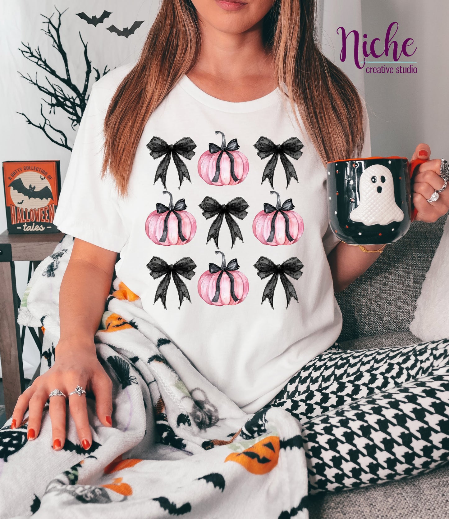 -HAL5337 Black Bows and Pink Pumpkins Coquette Decal