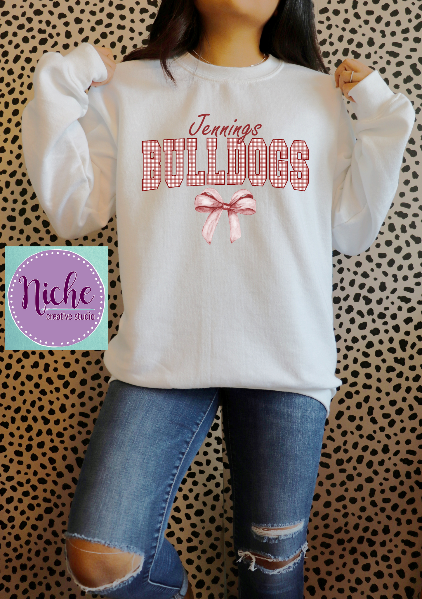 -JEN3043 Jennings Bulldogs Checkered Bow Decal