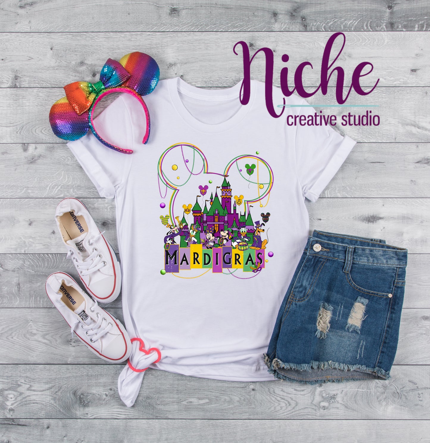 -MAR1610 Mouse Friends Mardi Gras Decal