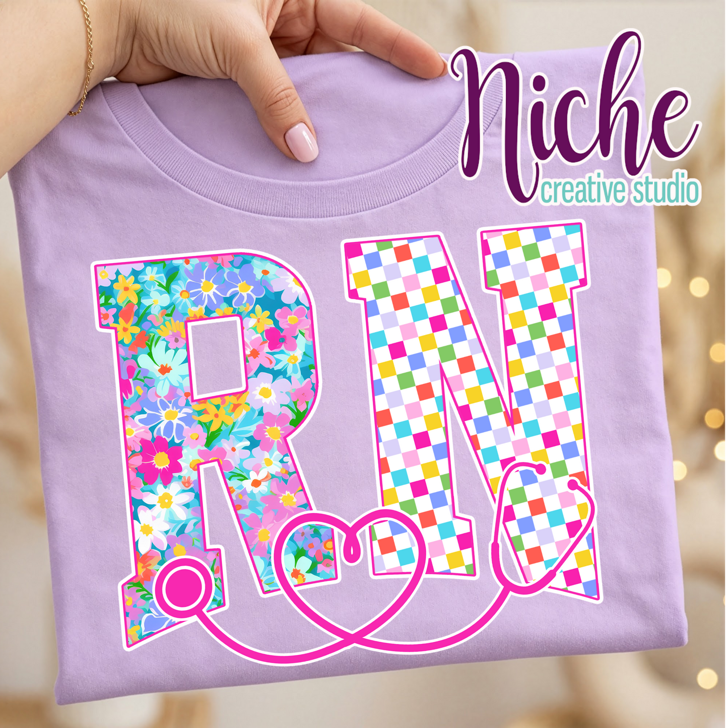 -MED8574 Floral and Checker Print Decal