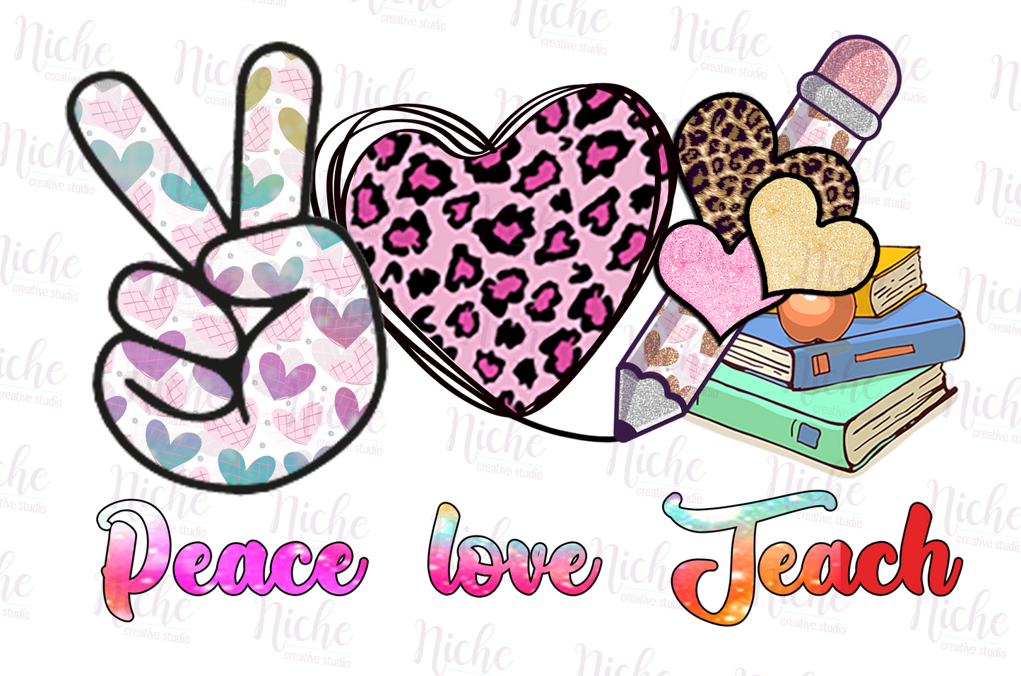-SCH032 Peace Love Teach Decal