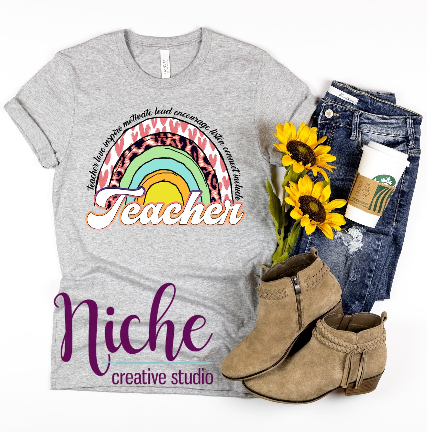 -SCH033 Rainbow Teacher Decal