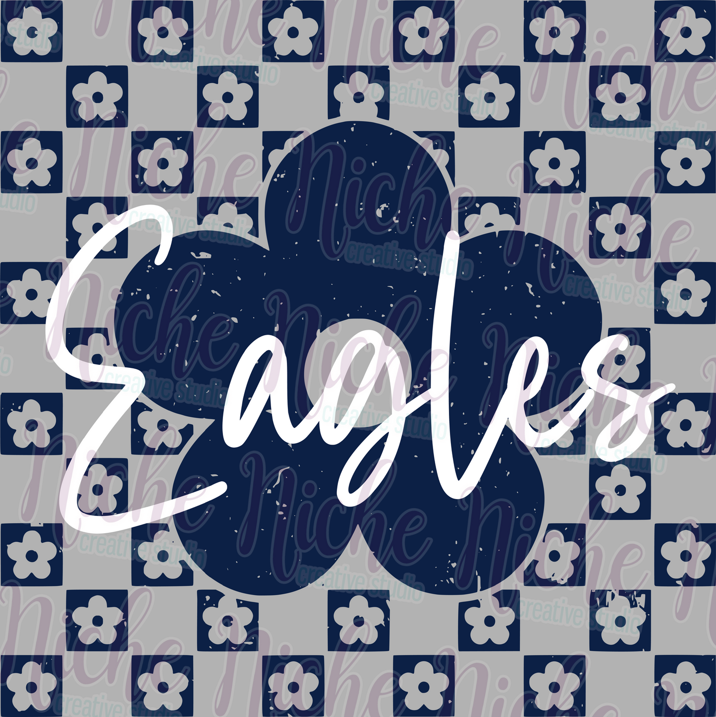 -SCH8416 Checkered Flower Eagles Navy Decal