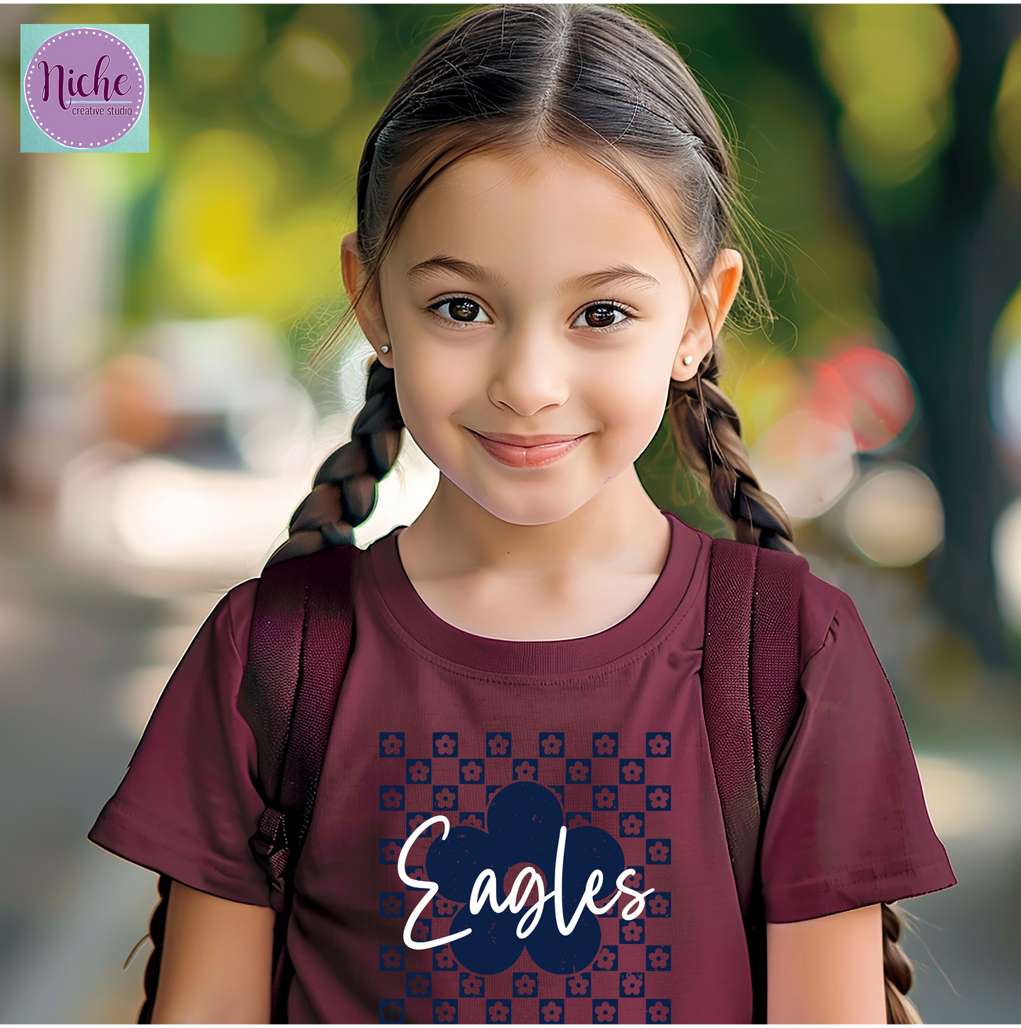 -SCH8416 Checkered Flower Eagles Navy Decal