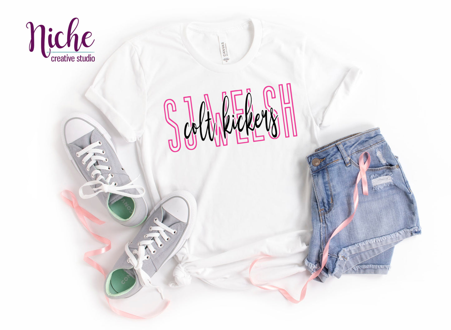 -SJW885 Colt Kickers Stacked Pink Decal